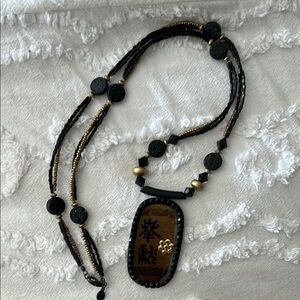 Chico’s Black and Gold Braided Necklace with Beaded Accents